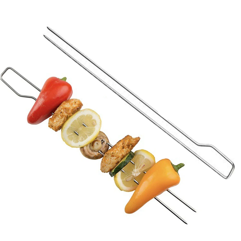 

2Pcs Stainless Steel Barbecue Stick Portable Bbq Fork for Chicken Wings Kebabs Outdoor Camping Picnic Home Restaurant Use Silver