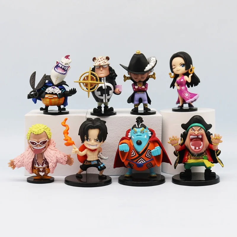 8pcs/set  Q Version One Piece Anime Kawaii Figure The Top War Later Article Shichibukai Cake Ornaments Car Decor Children Gift