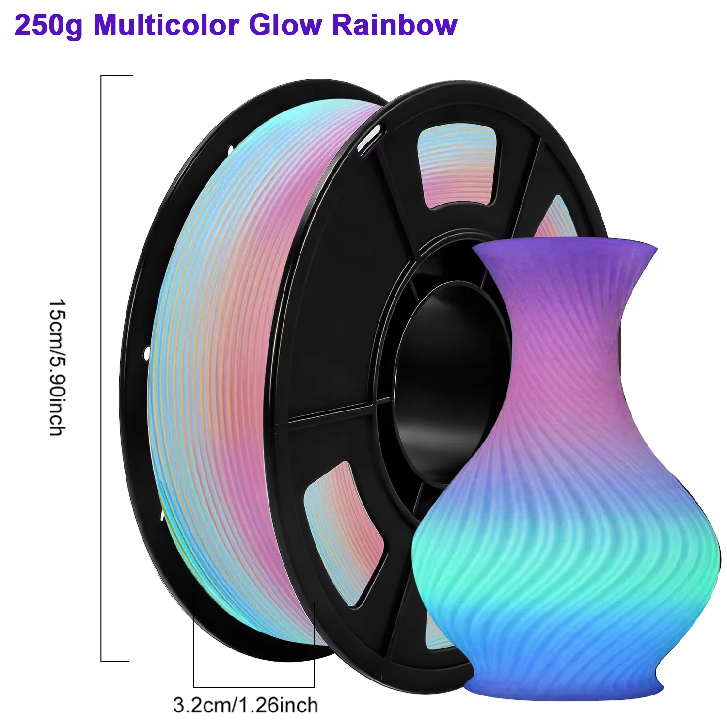 250g Glow in The Dark Filament Multicolor, Green, Blue, Purple and Rainbow, PLA Filament 1.75 mm, 3D Printer Filament Bundle