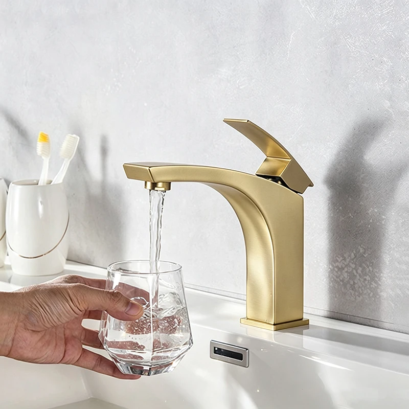 304 Stainless Steel Bathroom Basin Faucet Brushed Gold Cold Hot Water Mixer Tap Nordic Style Single Hole Vanity Sink Tap