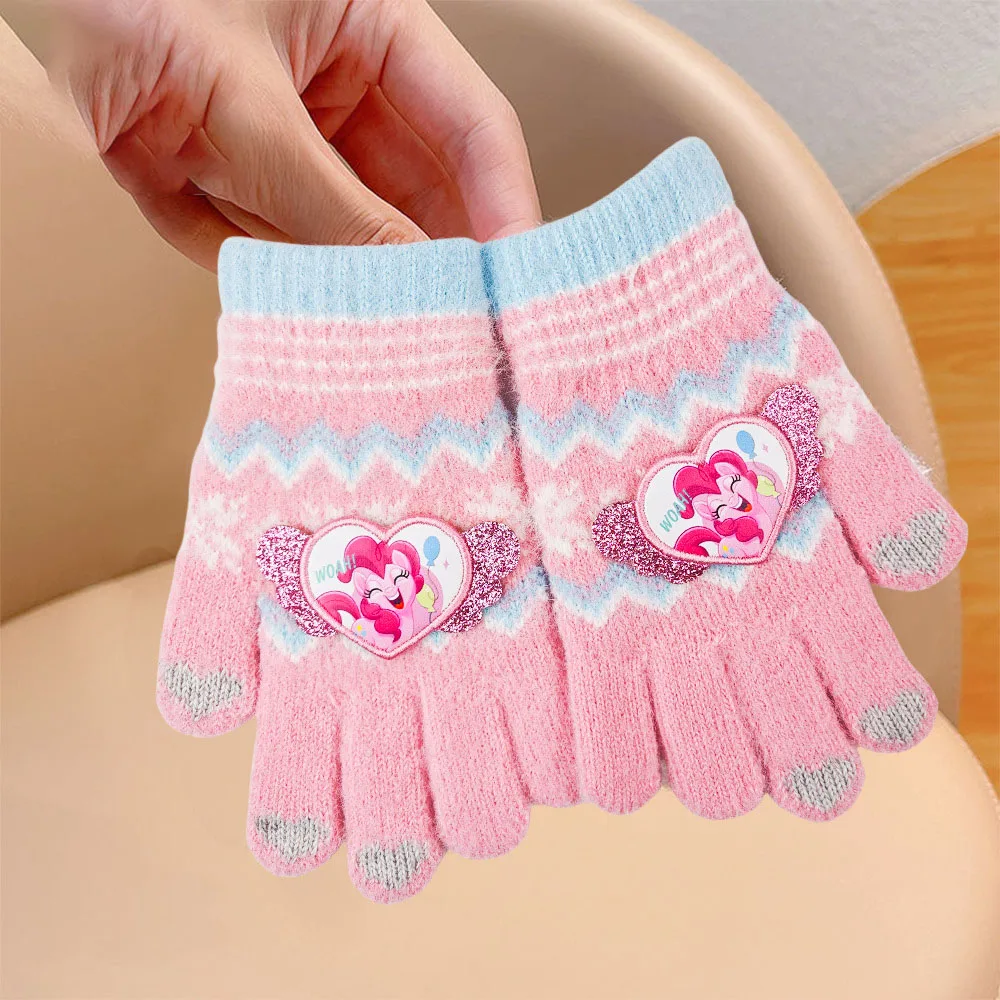 Miniso Disney Children's Gloves Girls Cartoon Five Fingers Gloves Winter Padded Warmth Christmas Day for Gifts 5-12 Years