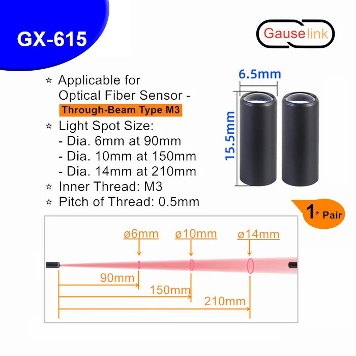 Optischer Fasersensor, Fokuslinse, Spiegel, optisch, M3, M4, M6, für diffuse reflektierende Durchgangsstrahl-Lichtschranke, Gauselink – Detail 23