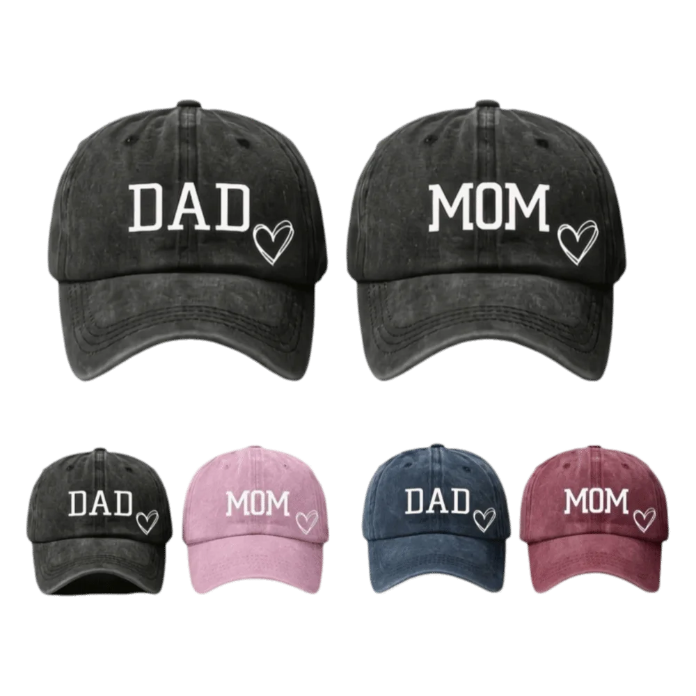 2pcs/set Fashion DAD MOM Love Printed Baseball Cap Washed Cotton Adjustable Baseball Hats Sunscreen Hats For Man Women