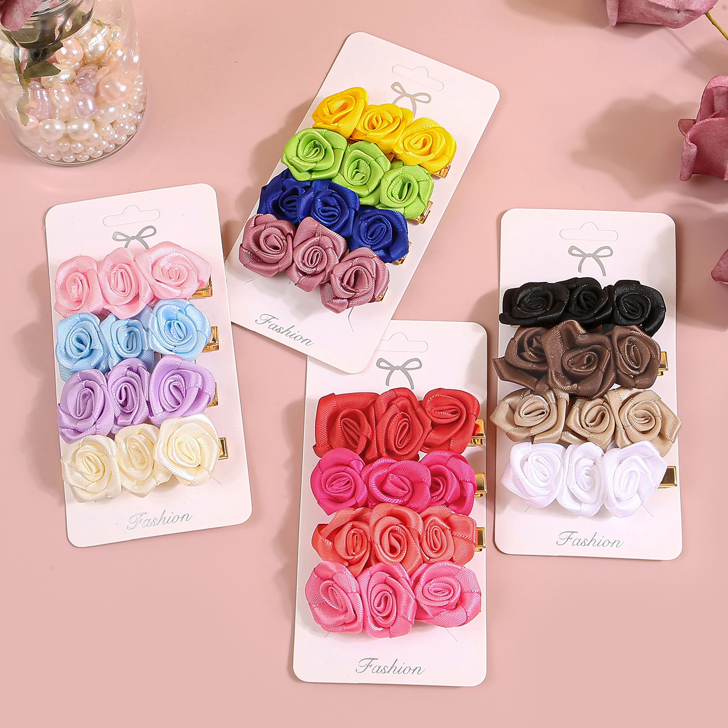 4pcs Cute Flower Hair Clips Satin Floral Barrettes Clips Kids Girls Alloy Hairpins Children Girls Fashion Hair Aceessories Set