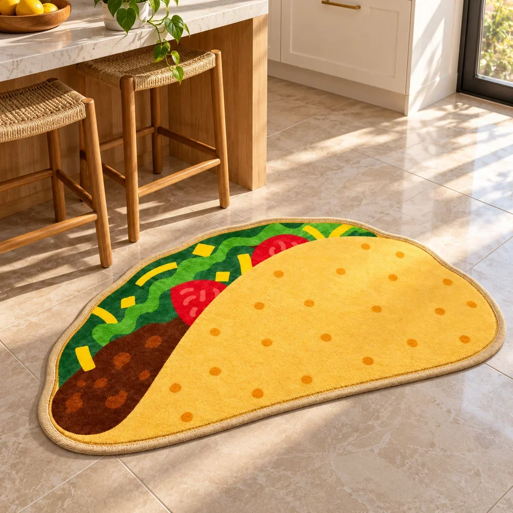 Taco Shaped Area Rug Soft Short Plush Mexican Food Avocado Tomato Floor Mat for Kitchen Dining Room Entryway Bedroom Home Decor