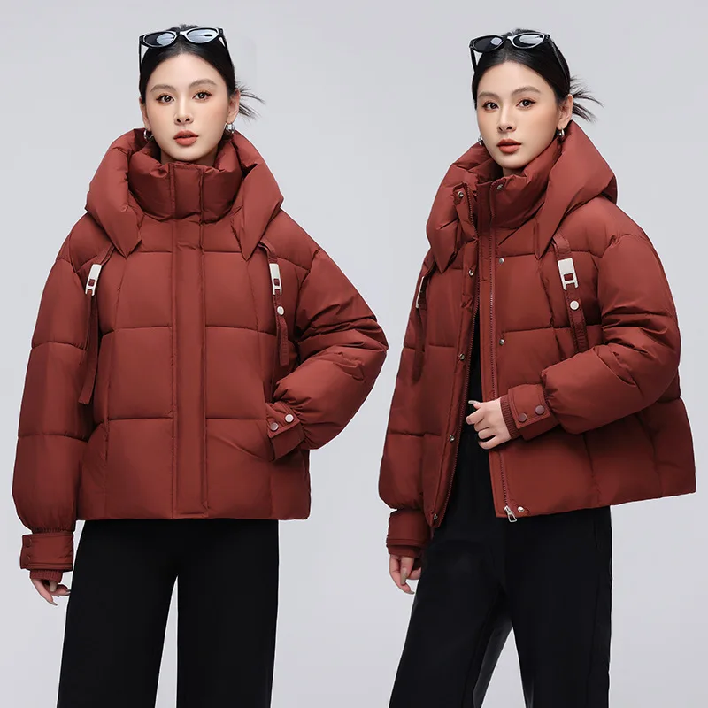 2025 inverno nova moda feminina jaqueta curta solta casaco quente tamanho pequeno puffer