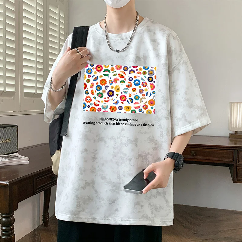 

Summer Outdoor Running Fitness Sports and Leisure Top Comfortable Fashionable Trendy Tie Dye Loose Neutral Short Sleeved T-shirt