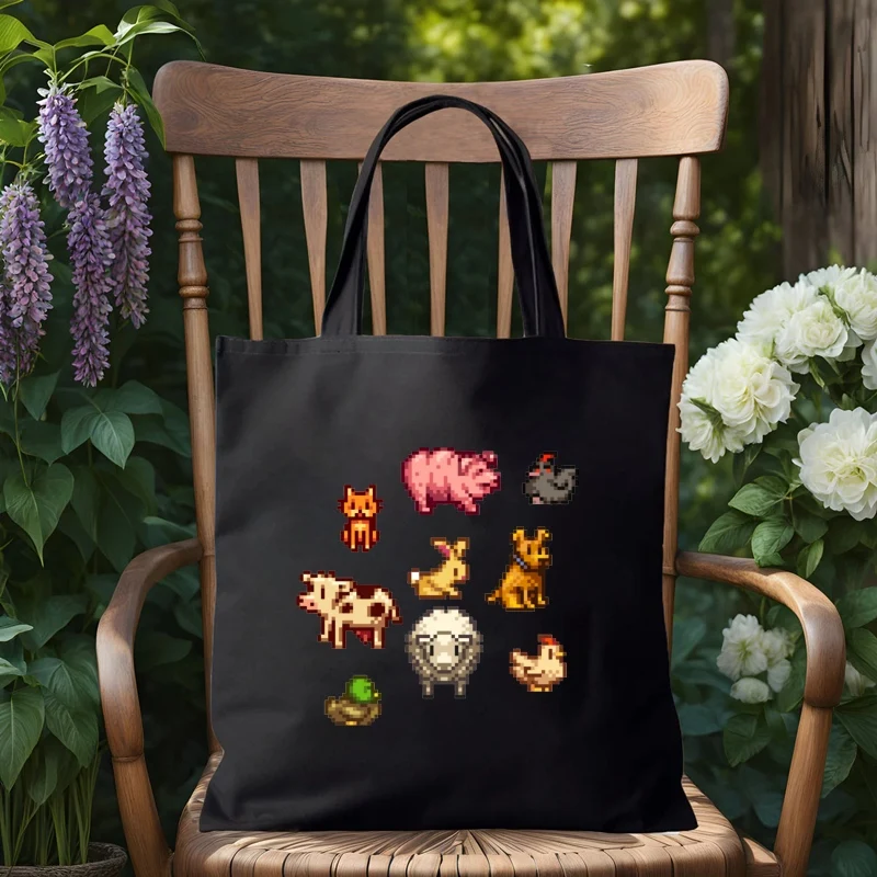 Stardew Valley Farm Pelican Town Game New Arrives Art Canvas Bag Simple Printed Black Shopping Bags Girls Life Casual Pacakge