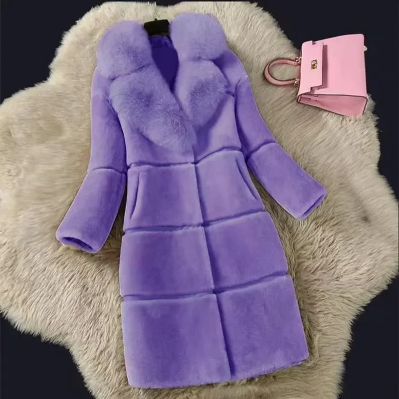 Winter New Sheep Shear Fur Jacket Women Overcoat Fashion Slim Mid-Length Warm Parkas Female Fox Fur Coat Outwear