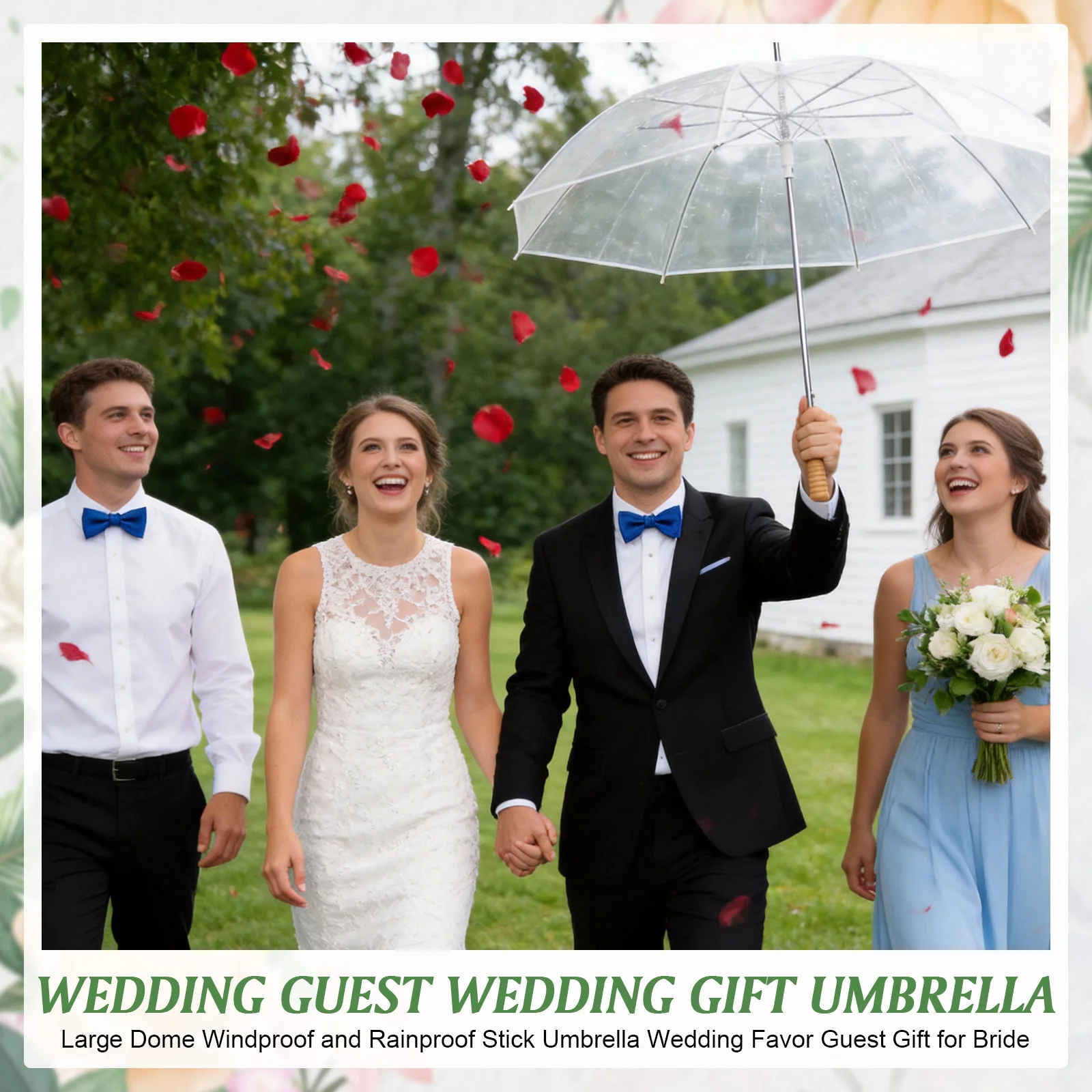 

50 Pack Wedding Stick Umbrellas Windproof Waterproof Clear Umbrellas for Wedding with Wooden Handle with Thank You Tags and Rope