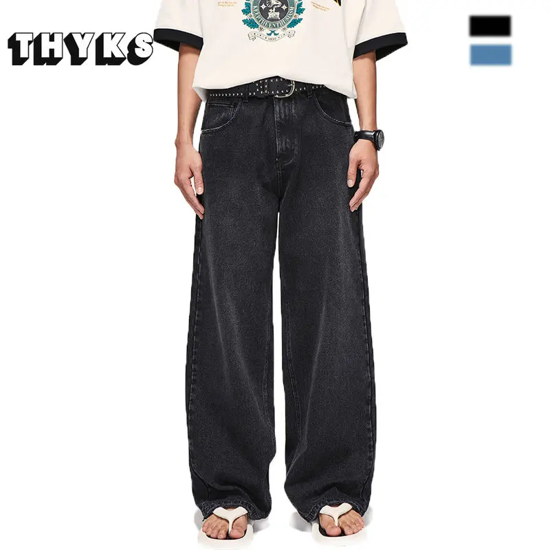 

Wash Distressed Baggy Jeans Men's High Street American Retro Wide Leg Pants Straight Solid Color Causal Denim Trousers Spring