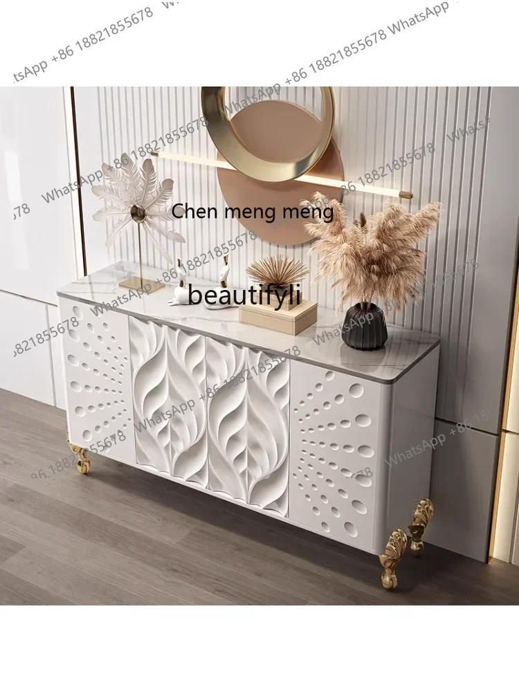 cc182R11 Italian Solid Wood Stone Plate Entrance Cabinet  Sideboard Cabinet Affordable Entrance Shoe Cabinet Living Room Locker