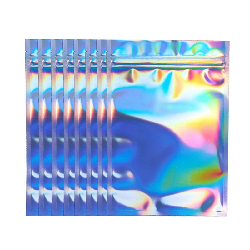 

100Pcs Zip Lock Bags Pouches Cosmetic Plastic Gradient Iridescent Bags Holographic Bags Zipper Bags