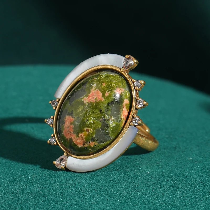 

Bohemian Jewelry Vintage Green Globe Map Ring Natural Stone 2025 Woman Gold Color Luxury Quality Designer Antique Accessories