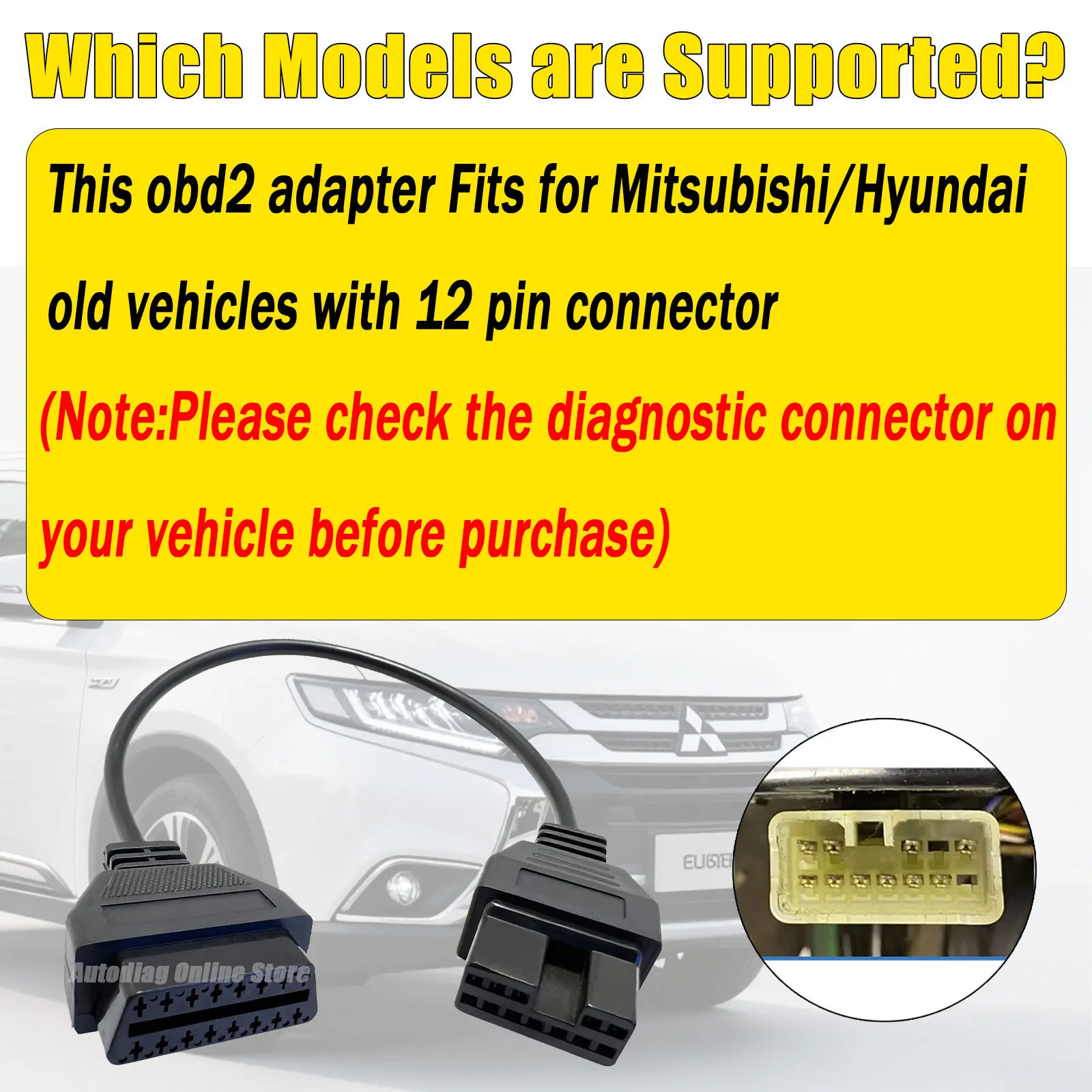 미쓰비시 현대용 OBD2 케이블 12핀 OBD1에서 OBD2로 변환 어댑터 OBD2 진단 커넥터 OBD1 연장 케이블 ELM327 호환
