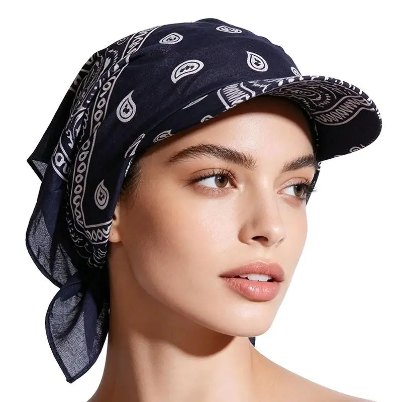 UV Blocking Pre-Tied Turban Head Scarf Wide Brim Sun Visor Cap Lightweight for Beach Cycling Outdoor Sports