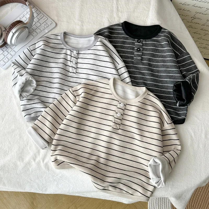 New Autumn Winter Girls Long-sleeve T-shirt Boys Children Basic Top Baby Casual Homewear Kids Loose-fitting Casual Base Shirt