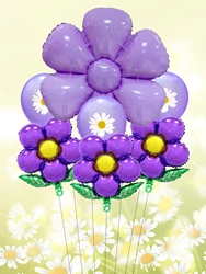 7pcs Daisy Balloons Set Leaf Flower Balloon Daisy Latex Balloon Wedding Birthday Party Decorations