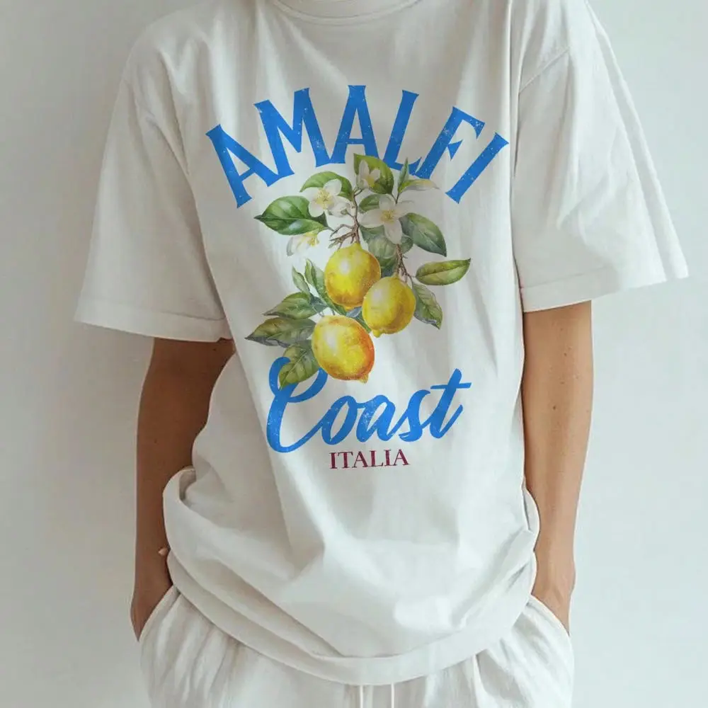 Trendy Summer Womens T Shirt Lemon Fruit Print Cotton Tee O Neck Casual Short Sleeve Loose Breathable Fashion Apparel