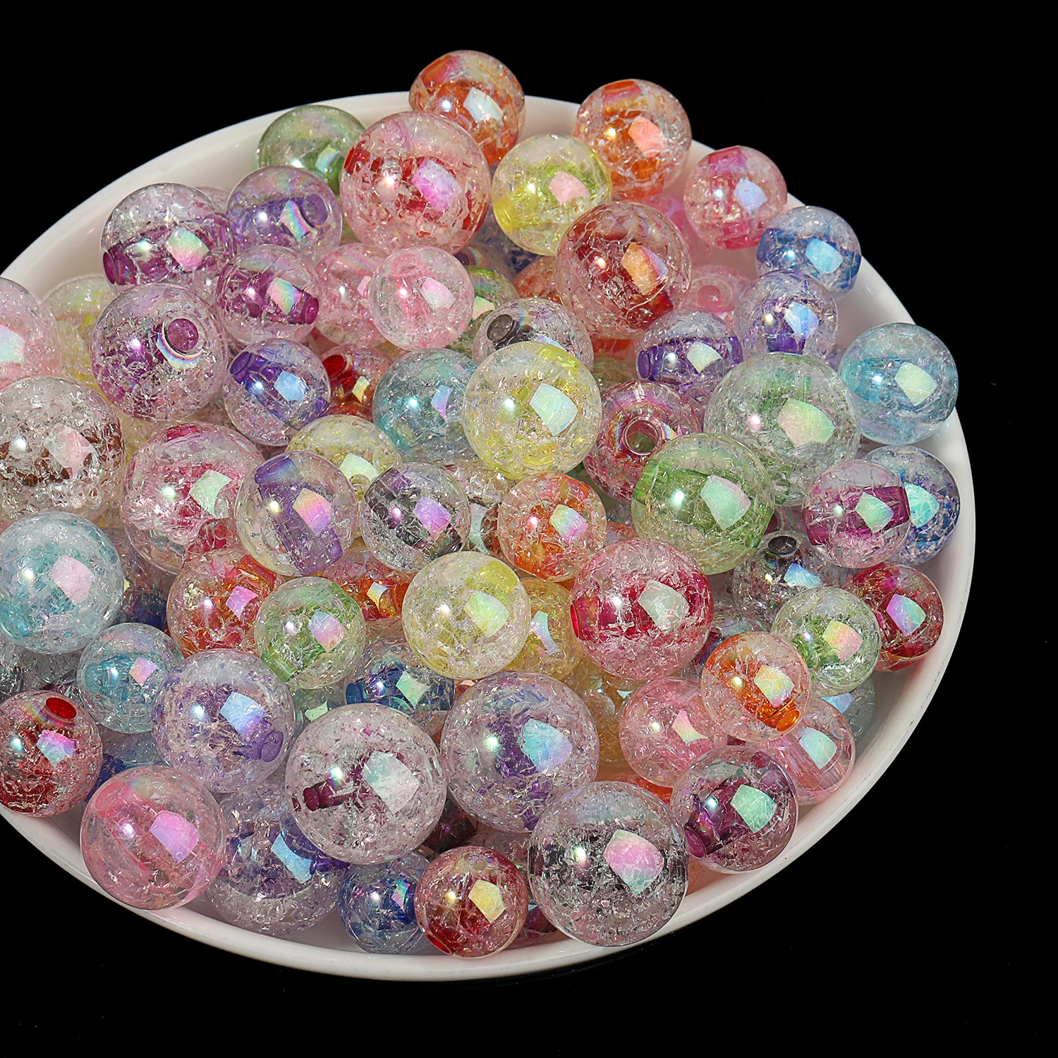 14-20mm Cracked Crystal Acrylic Beads Transparent Multicolor Round Beads for Jewelry Making DIY Needlework Bracelet Necklace