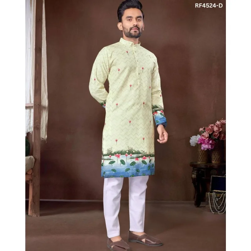 Men's Islamic Arabic Abaya Robe Ethnic Print Stand Collar Youth Mid-length Shirt Luxury Coat Casual Fashion Muslim Men Clothing