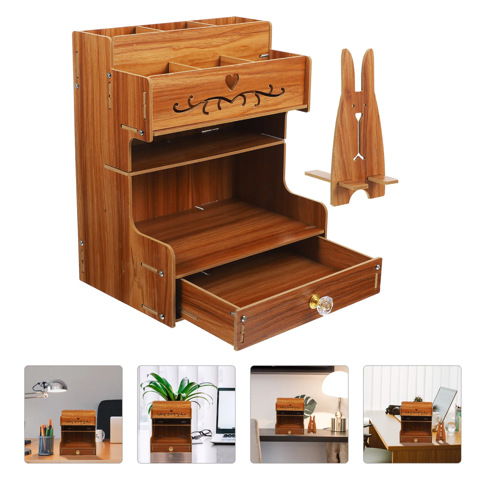 

Wooden Desk Organizer Drawer Large Capacity Desktop DIY Pencil Holder Stationery Storage Rack Office Pen Holder
