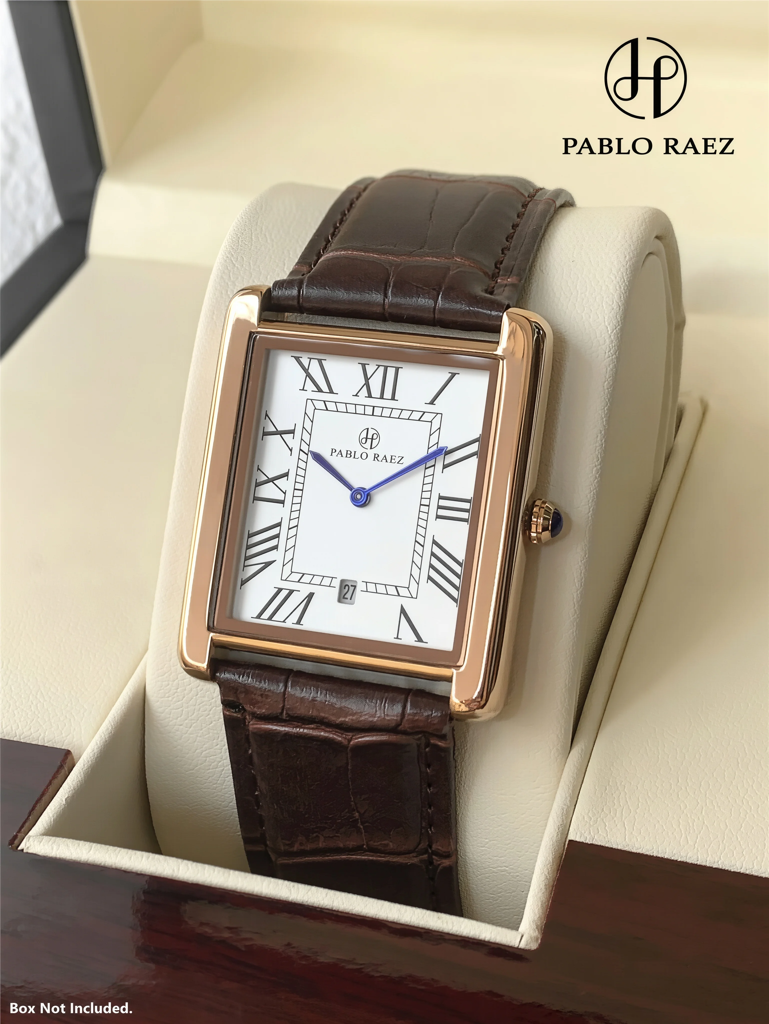 PABLO RAEZ Business Men's Retro Classic Leather Strap Calendar Waterproof Stainless Steel Men's Quartz Watch Gift Box