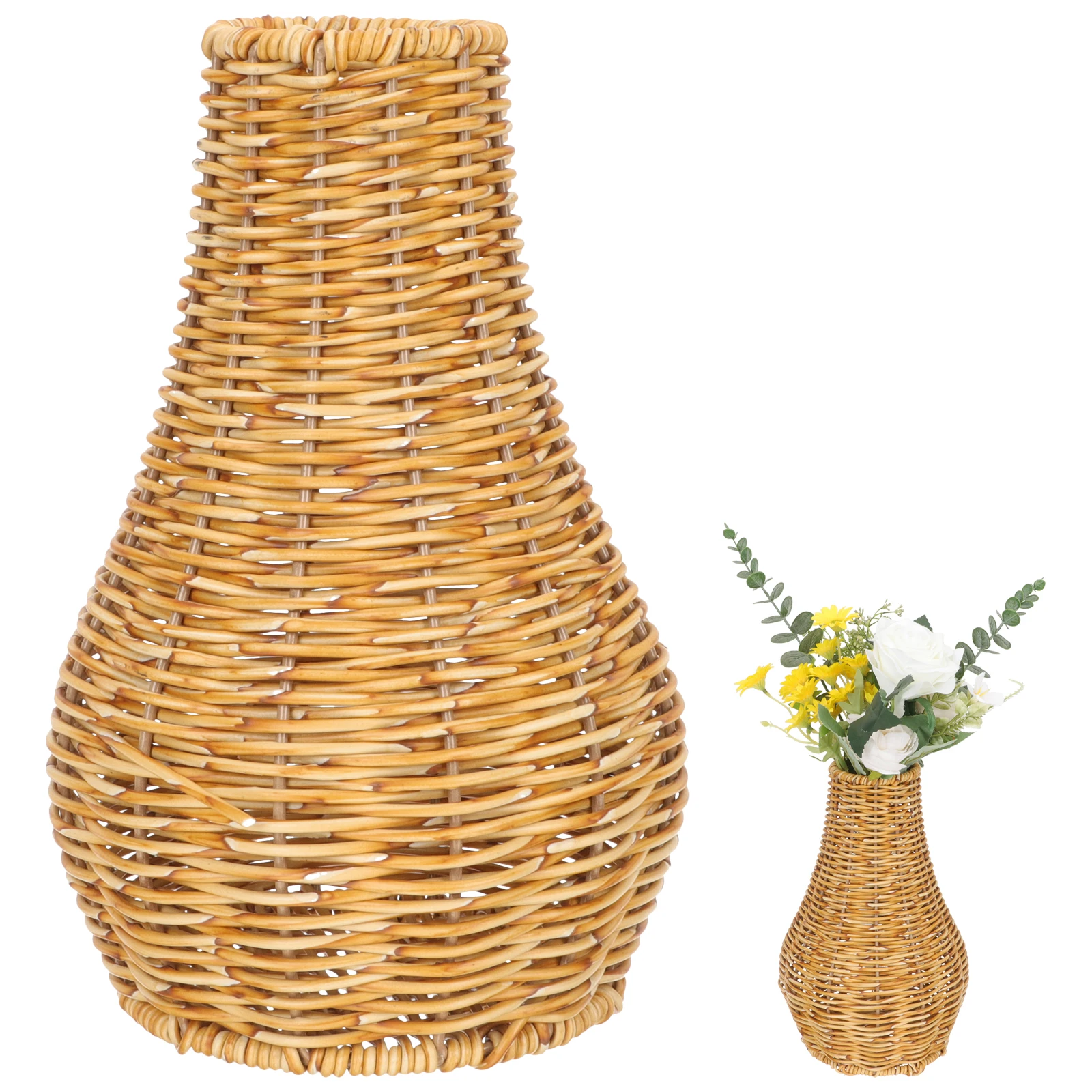 

Creative Woven Flower Vase Home Office Decorative Retro Plastic Vase Simulation Rattan Design Indoor Plant Holder Desktop