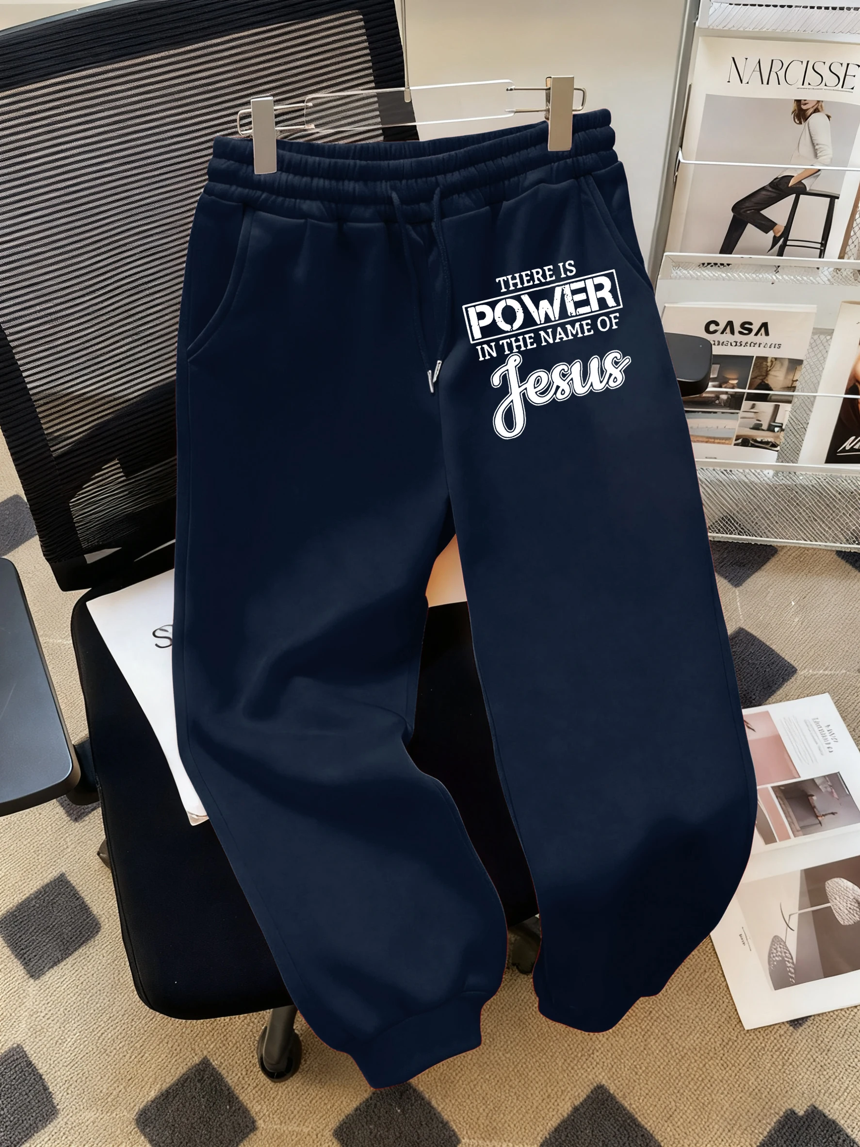 هناك قوة باسم يسوع طباعة النساء سراويل للجري الصوف جيب Britches الخريف لينة Sweatpants الدافئة الشارع بنطلون