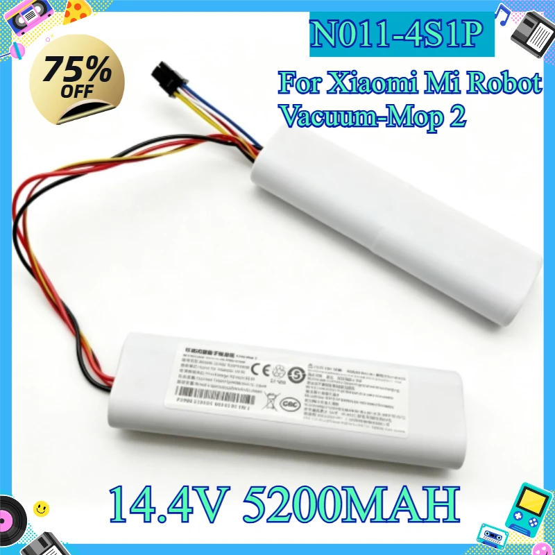 14.4V 5200MAH`Rechargeable Replacement Robot Vacuum Battery For Xiaomi Mi Robot Vacuum‑Mop 2 Lite, MJSTL, N011‑4S1P`