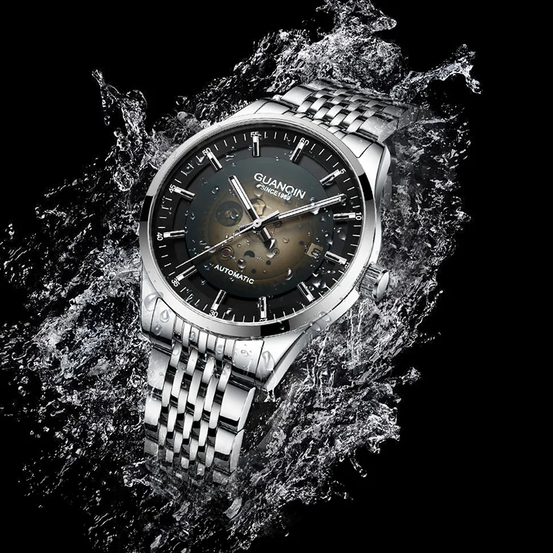 GUANQIN Роскошные мужские часы Япония MIYOTA оригинальные автоматические механические часы из нержавеющей стали с календарем для бизнеса и отдыха водонепроницаемые часы
