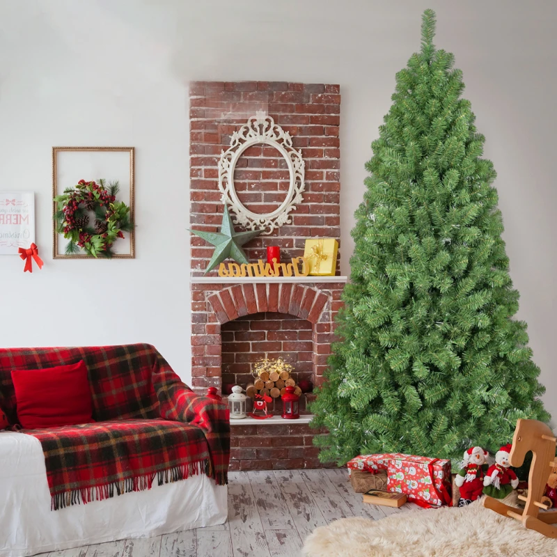 7FT Green PVC Christmas Tree 1064 Memory Wire Tips Self-Fluffing Branches for a Perfectly Shaped Effortless Holiday Display