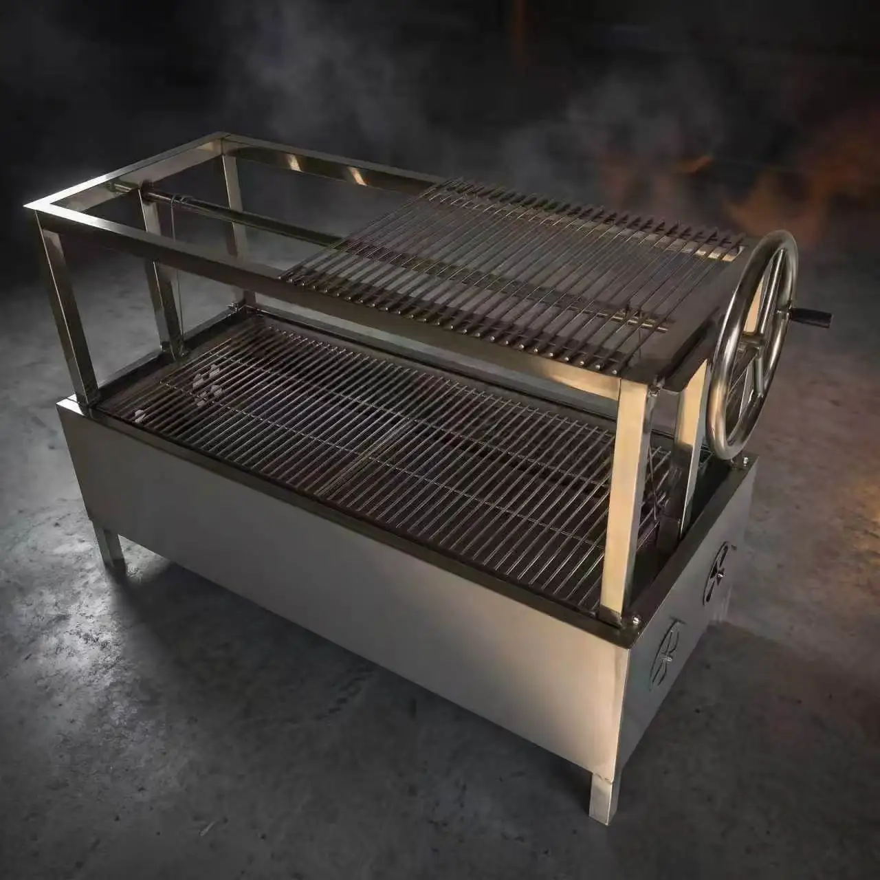 High-Capacity Manual Lifting BBQ Grill, Double Layer Stainless Steel, 2-Tier Outdoor Cooking, Heavy Duty Barbecue Grate