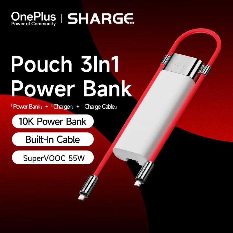 SHARGE Pouch OnePlus 1000mAh Power Bank Portable 3-in-1 Charger OPPO SUPERVOOC 55W PD 40W fast charging for OPPO OnePlus Samsung