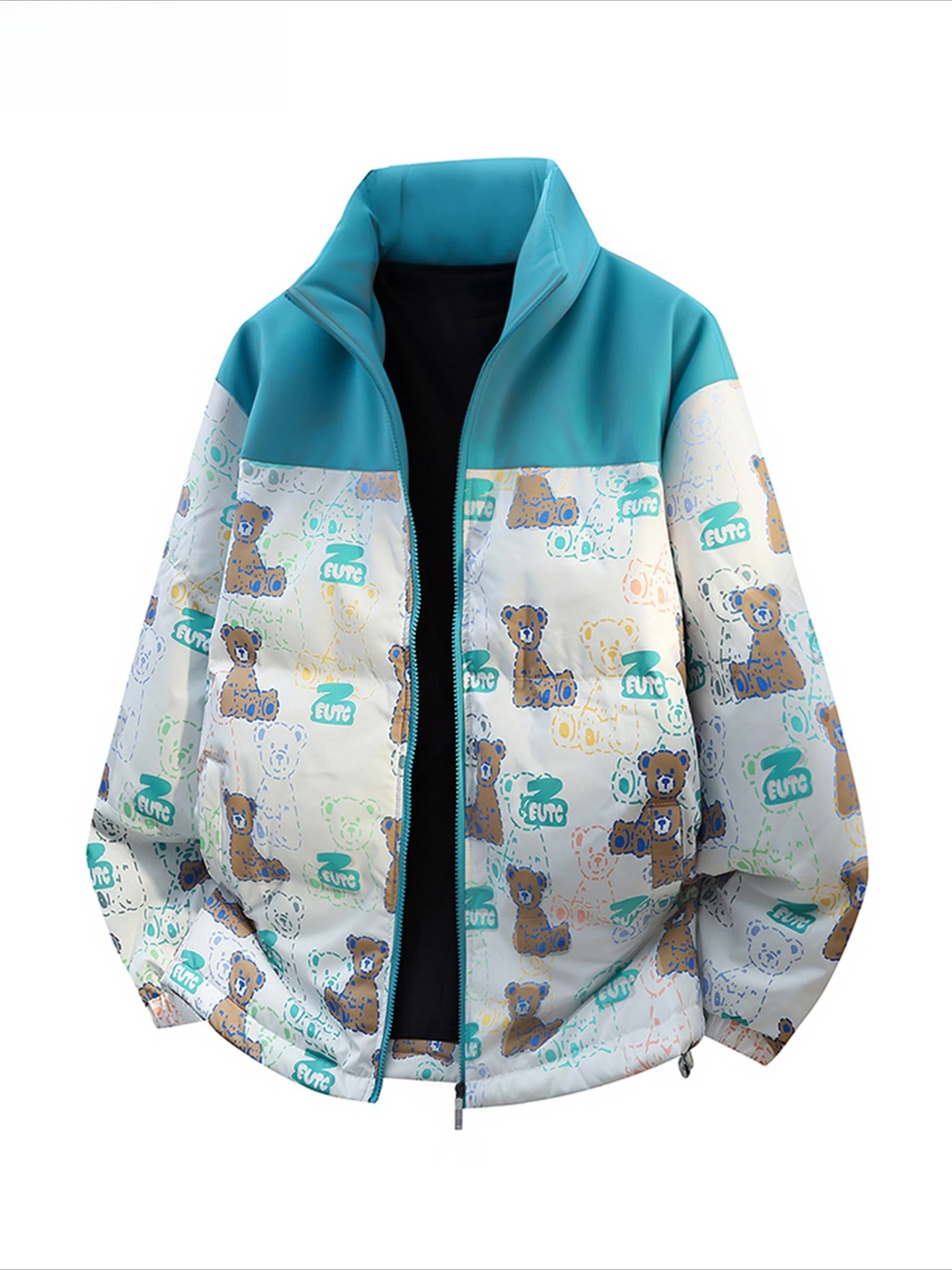 شتاء جديد الوردي الأخضر الوقوف طوق الكرتون الدب طباعة سترة قطن الرجال فضفاضة مريحة تنوعا معطف القطن الأسود غير رسمي #3