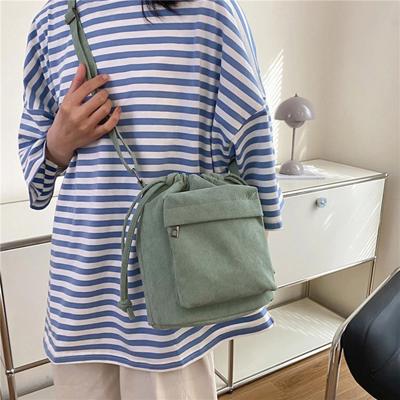 Corduroy Crossbody Bag Women Drawstring Crossbody Bag Shoulder Bagn Capacity Handbag Drawstring 2024 New