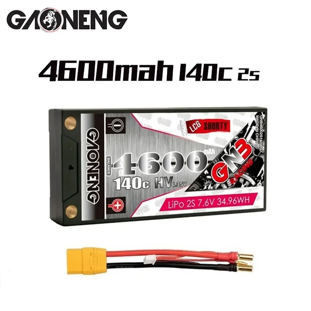 GAONENG GNB 4600mAh 2S 7.6V HV 140C/280C Low Profile Hardcase Shorty LiPo Battery 5.0mm Bullet XT60  XT90 For Racing RC Car Boat