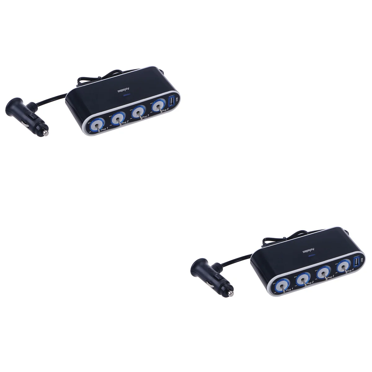 2 Count 4 Way Car Splitter Cigarette Lighter Socket Adapter with USB