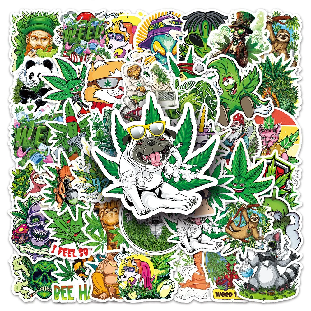 10/30/50pcs Cool Smoking Leaf Weed Graffiti Stickers Funny Character Decals DIY Laptop Phone Notebook Waterproof Cartoon Sticker - view 4