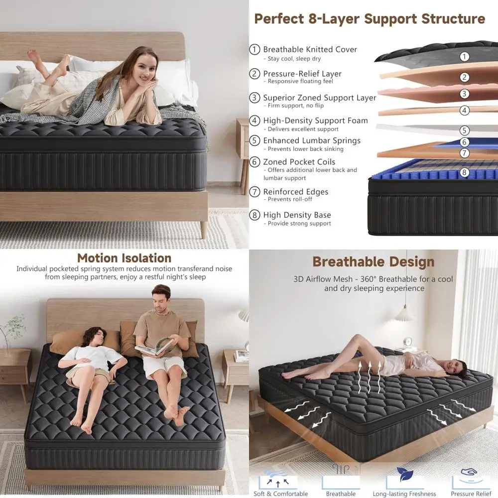 

12-Inch Queen-Size Medium Firm Hybrid Mattress with Individual Pocketed Springs for Pressure Relief and Motion Isolation