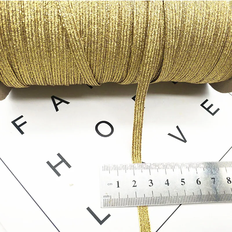 2/5 jardów/partia 6mm Elastyczna Taśma Złoty Drut Brokatowa Elastyczna Taśma Spandex do Wykończeń Szycia Tkanin DIY Akcesoria do Szycia Odzieży