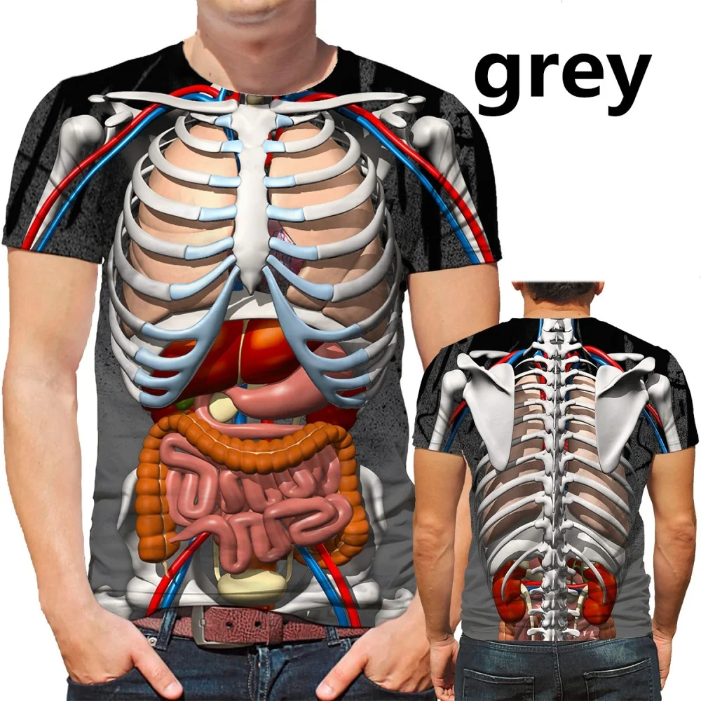 Men's T-shirt Gothic Skeleton 3D Printed Funny Internal Organs Pattern Tee O-neck Hip Hop Street Leisure Oversized t-shirt  6XL