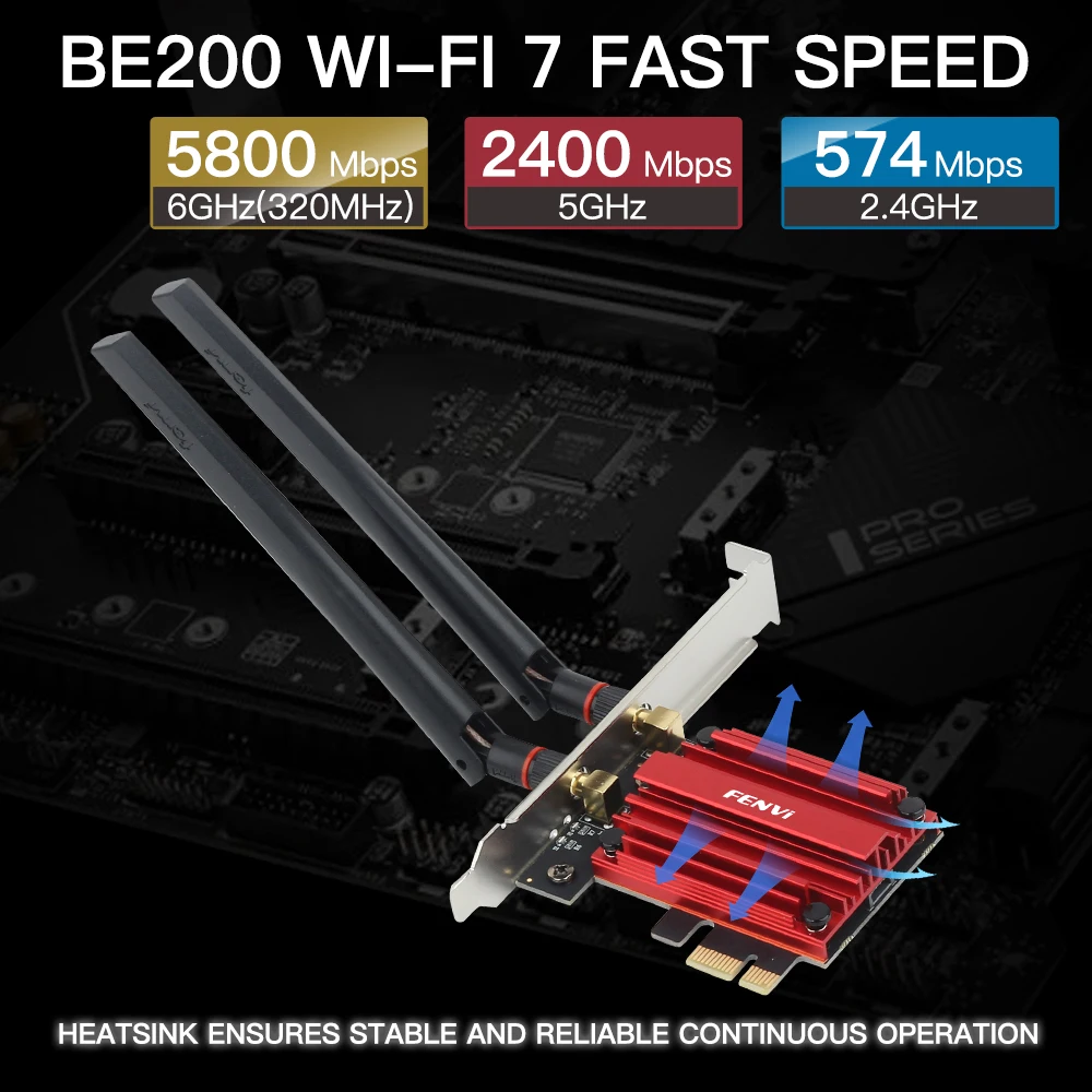 fenvi Wifi 7 pcie Wireless Adapter be200 Bluteooth 5.4 Tri Band 2.4G/5G/6Ghz 8774Mbps Windows 10/11 64bit better than wifi 6E