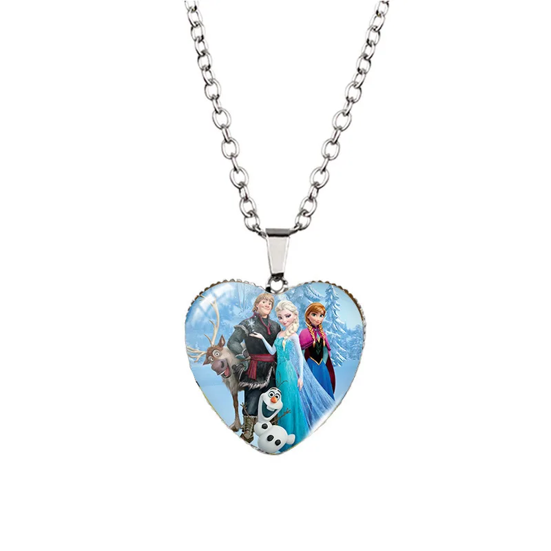 Disney Frozen Princess Elsa Necklaces Cartoon Anime Periphery Heart Shape Time Gemstone Collarbone Chain Fashions Jewellery Gift