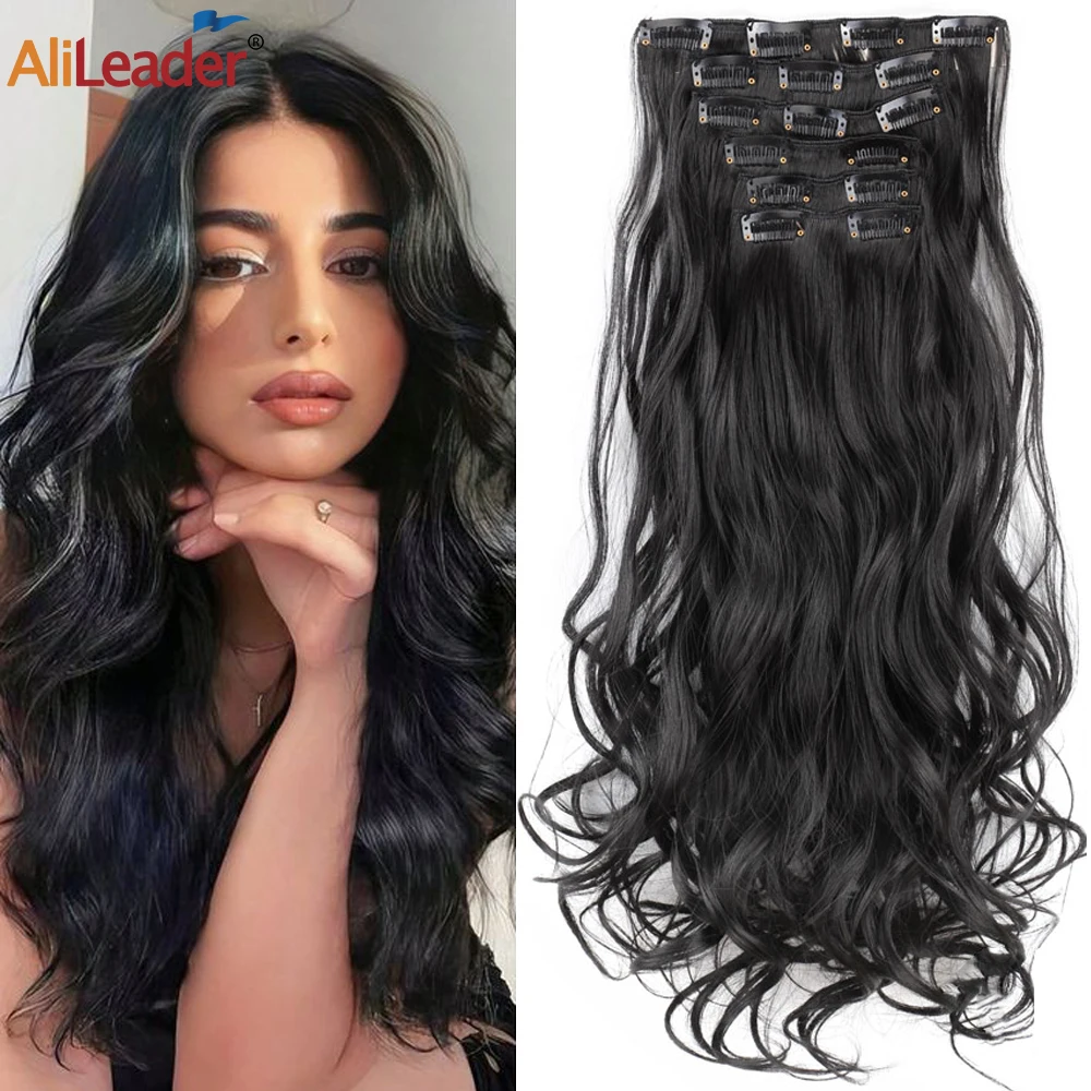 

Synthetic Long Curly Wavy Hair Extensions 16 Clips In Hairpieces Heat Resistant 6Pcs/Set 22 Inch Fiber Hair Extensions For Women