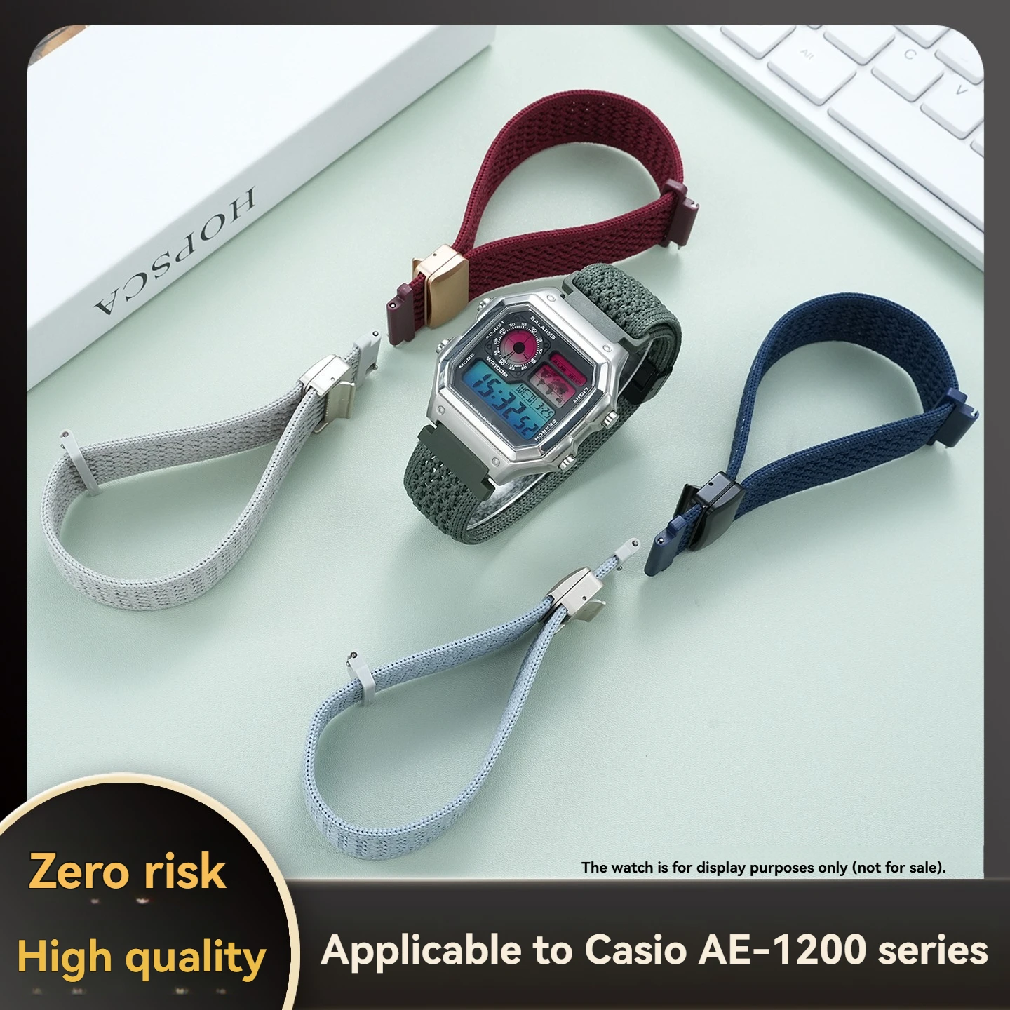 Suitable for Casio 3299 small square AE-1200 1300 W-218 A158/A168/F91 nylon watch with breathable bracelet accessories