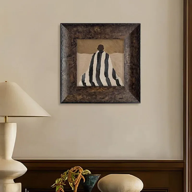 

Medieval style leather picture frame retro sofa background wall guest dining room bedroom decorative painting model high sense