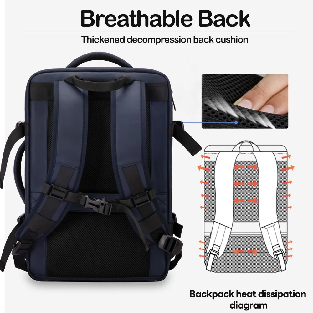 HK Multifunktionaler Herren-Reiserucksack, erweiterbarer Business-Rucksack, wasserdicht, große 15,6-Zoll-Laptoptasche mit USB, modischer Tagesrucksack