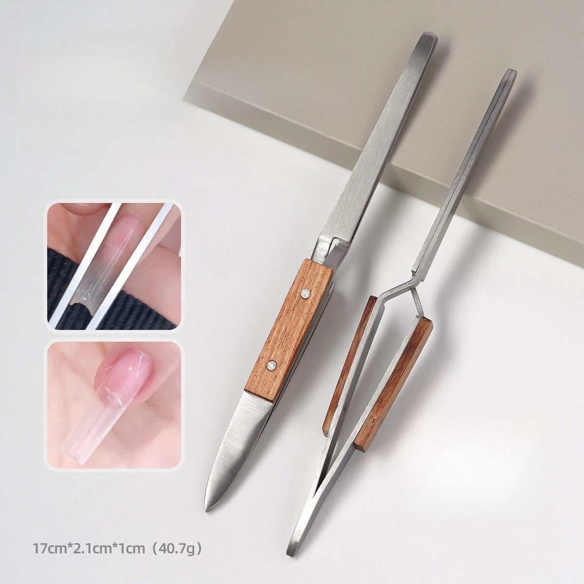 

1Pc High Quality Nail Shaping Clip Multifunctional Stainless Steel Construction Nails Extension Tweezers Wooden Manicure Tools