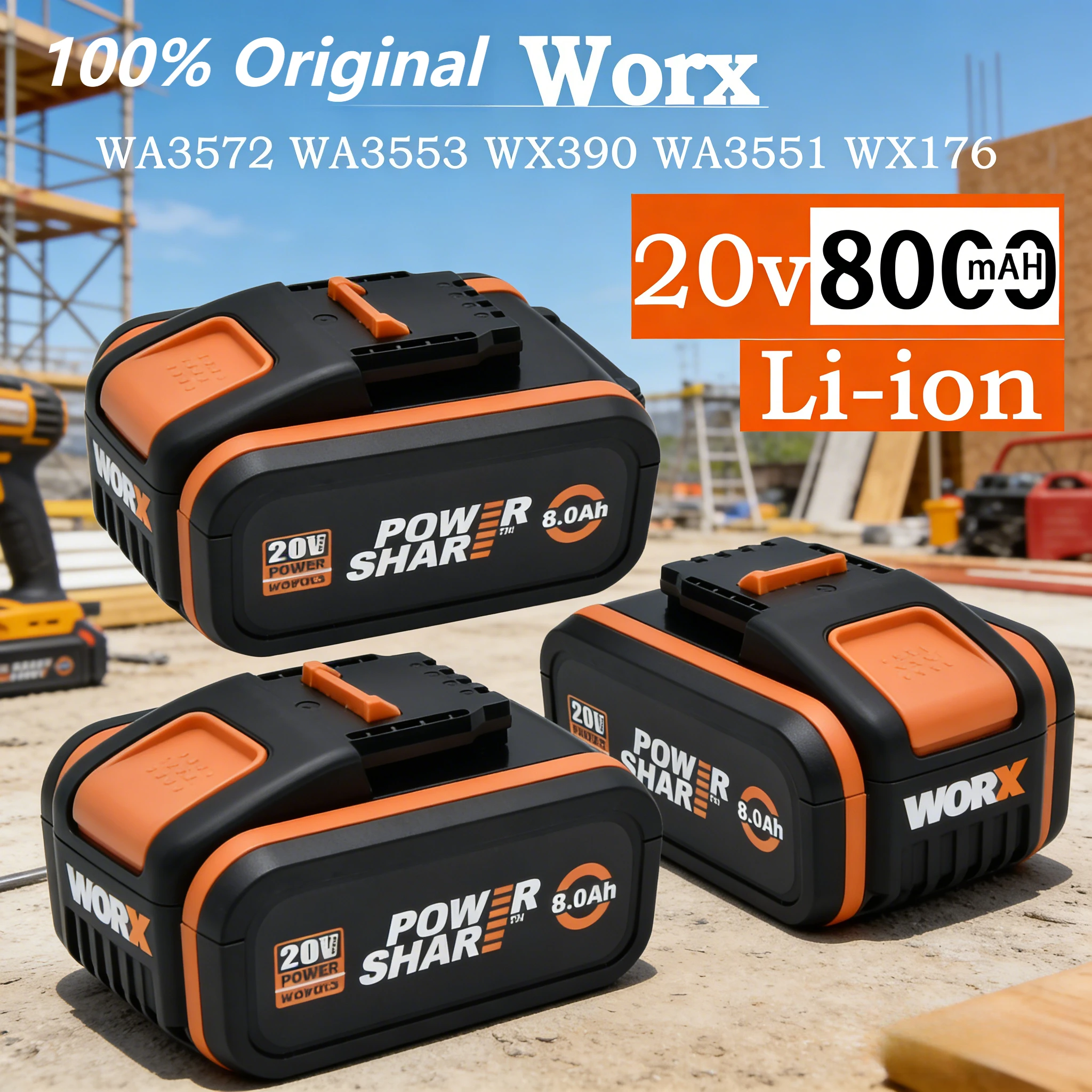 

WORX Original 6Ah 8Ah 20V Battery WA3014 WA3551 WG630 WG629 WX372 WX390 WX394 WX550 WX523 WX802 WX858 WX900 Power Tool Battery